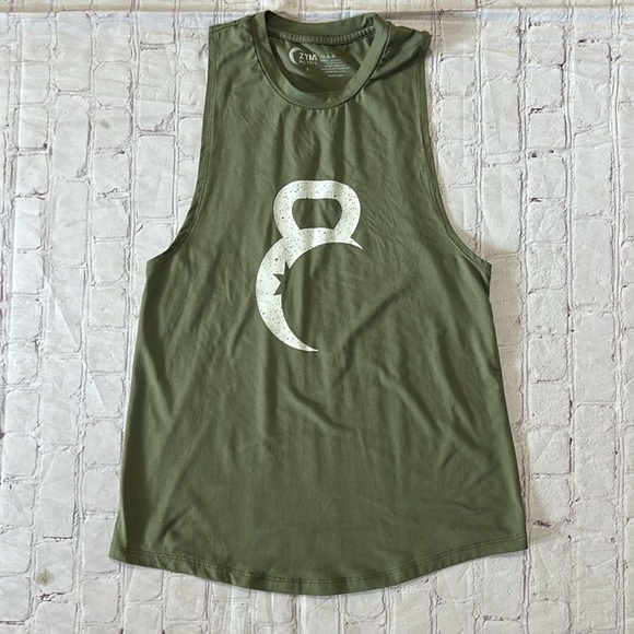 Zyia Active Kettle Ball Moon Olive Green Athletic Workout Tank Top Size Small - Picture 2 of 7